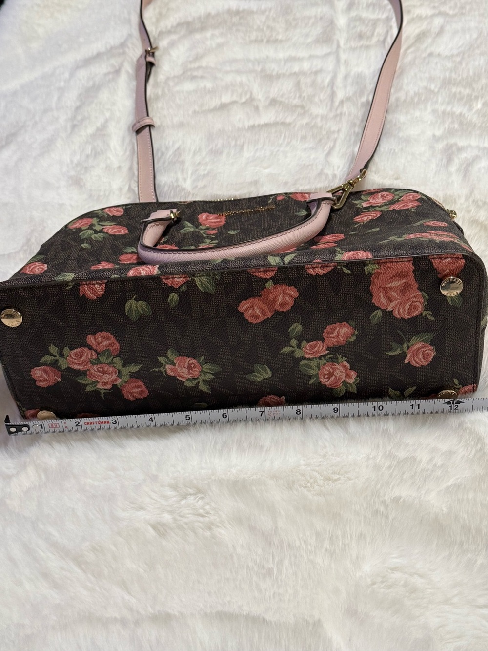 Michael Kors Brown Floral Shoulder Bag with Pink Trim - Picture 3 of 11